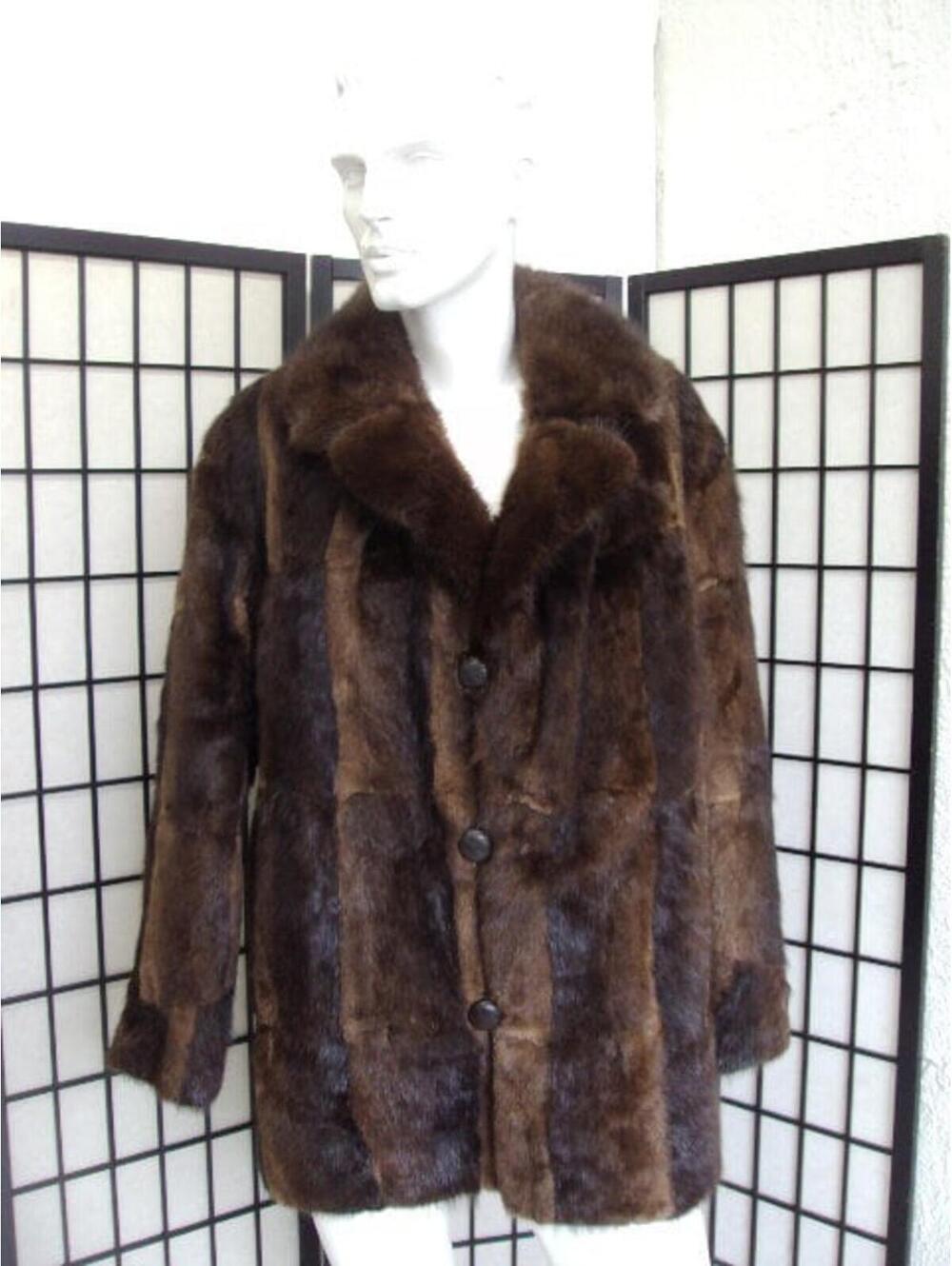 Brand New Dark Natural Muskrat Fur Coat Jacket Men Man Size 42-44 Large
